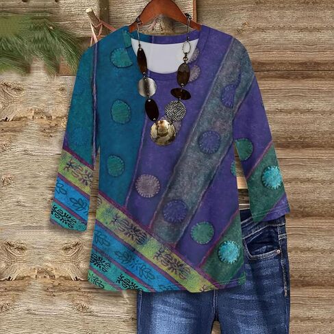 Shirts for Women Trendy 3/4 Length Sleeve Summer Crewneck Tops Plus Size Floral Print 1/2 Sleeve Drassy Casual Blouses in Kuwait