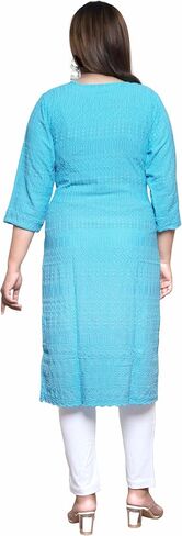 Ladyline Women's White Rayon Tup - Chikankari مطرزة بالرقبة Kurti Kurta in Saudi Arabia