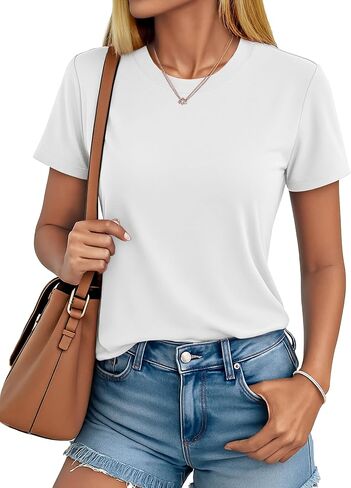 MAGCOMSEN Women's Short Sleeve T Shirts Cotton Summer UPF 50+ Crew Neck Casual Tops Trendy Solid Color Basic Tees in Kuwait