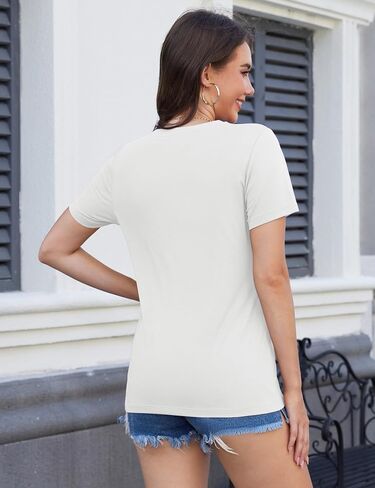 MAGCOMSEN Women's Short Sleeve T Shirts Cotton Summer UPF 50+ Crew Neck Casual Tops Trendy Solid Color Basic Tees in Kuwait