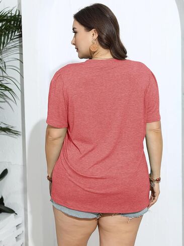 Takeyal Women's Plus tirts tirts Petal Sleeve v Neck Tops Summer Summer Cute Baggy Discualdes XL-5XL 2024 in Kuwait