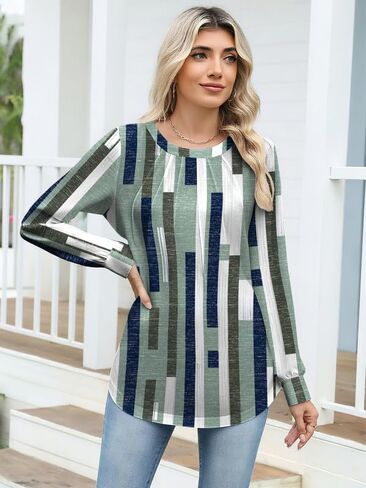 Long Sleeve Tunic Tops for Women Crew Neck Pleated T-Shirts Business Work Blouses Fall 2025 Clothes in Saudi Arabia