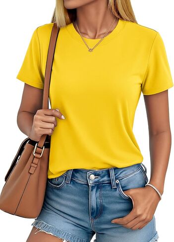 MAGCOMSEN Women's Short Sleeve T Shirts Cotton Summer UPF 50+ Crew Neck Casual Tops Trendy Solid Color Basic Tees in Kuwait