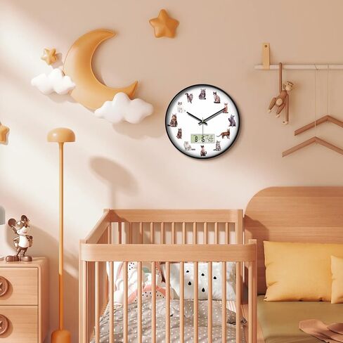 Large Display Modern LCD Clock with Calendar and Date Temperature Funny Cats Silent Battery Operated Digital Wall Clocks Non-Ticking Clock for Bathroom Kitchen Bedroom Living Room Decor 12 Inch in Kuwait