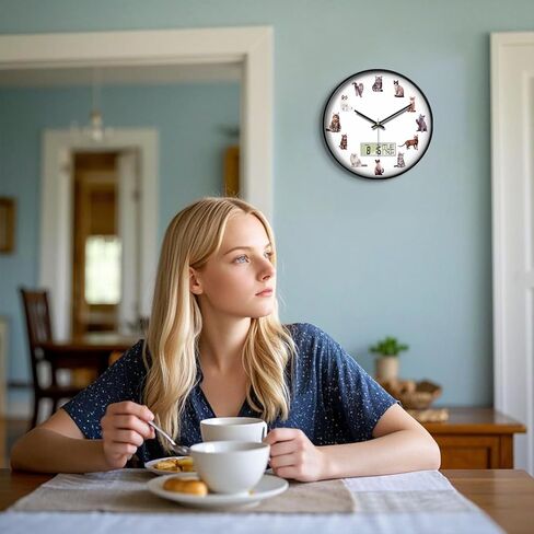 Large Display Modern LCD Clock with Calendar and Date Temperature Funny Cats Silent Battery Operated Digital Wall Clocks Non-Ticking Clock for Bathroom Kitchen Bedroom Living Room Decor 12 Inch in Kuwait