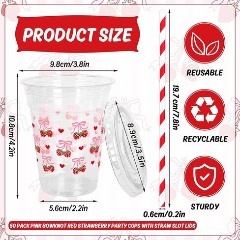 50Pcs Pink Bow Disposable Plastic Cups with Lids and Straws 12oz Cute Bow Heart Cold Beverage Drinking Cups for Bridal Shower Wedding Birthday Party Supplies in Kuwait