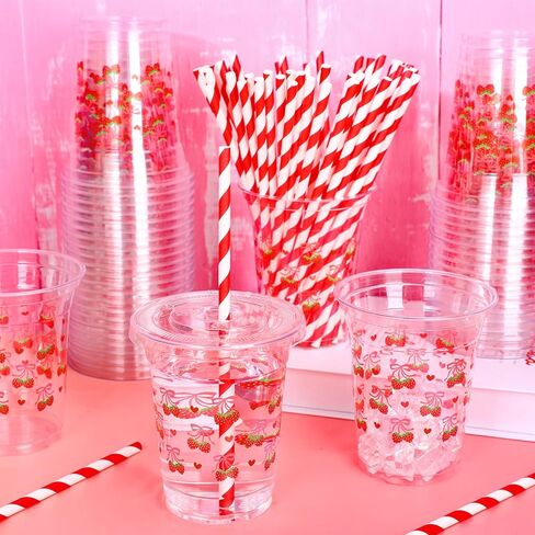 50Pcs Pink Bow Disposable Plastic Cups with Lids and Straws 12oz Cute Bow Heart Cold Beverage Drinking Cups for Bridal Shower Wedding Birthday Party Supplies in Kuwait