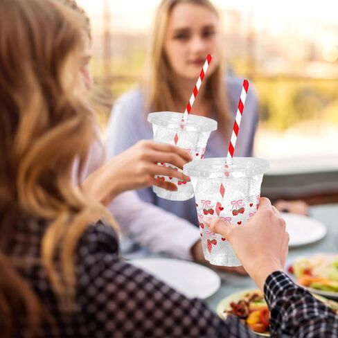 50Pcs Pink Bow Disposable Plastic Cups with Lids and Straws 12oz Cute Bow Heart Cold Beverage Drinking Cups for Bridal Shower Wedding Birthday Party Supplies in Kuwait