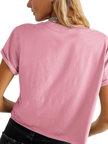 Tankaneo Womens Summer Crop Tops Trendy 2025 Short Sleeve Crewneck Tee Casual Cute Workout Cropped T Shirts Basic Top in Saudi Arabia