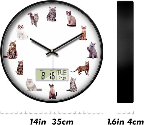 Large Display Modern LCD Clock with Calendar and Date Temperature Funny Cats Silent Battery Operated Digital Wall Clocks Non-Ticking Clock for Bathroom Kitchen Bedroom Living Room Decor 12 Inch in Kuwait