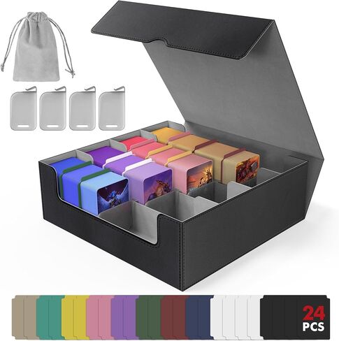 3200+ Capacity Trading Card Storage Box, Holds 3.7in Cards MTG Commander Deck Box with 24 Color-Coded Dividers & 4 Reinforced Supporters, Thick Card Organizer Fit for Magic, TCG, YuGiOh, Sports Cards in Kuwait