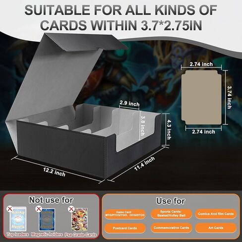 3200+ Capacity Trading Card Storage Box, Holds 3.7in Cards MTG Commander Deck Box with 24 Color-Coded Dividers & 4 Reinforced Supporters, Thick Card Organizer Fit for Magic, TCG, YuGiOh, Sports Cards in Kuwait