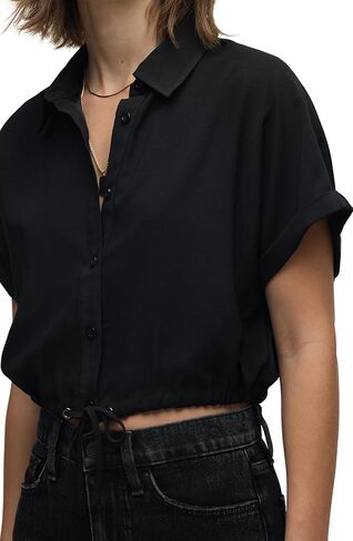 HUDSON womens Drawstring Button Down Short Sleeve Shirt in Saudi Arabia