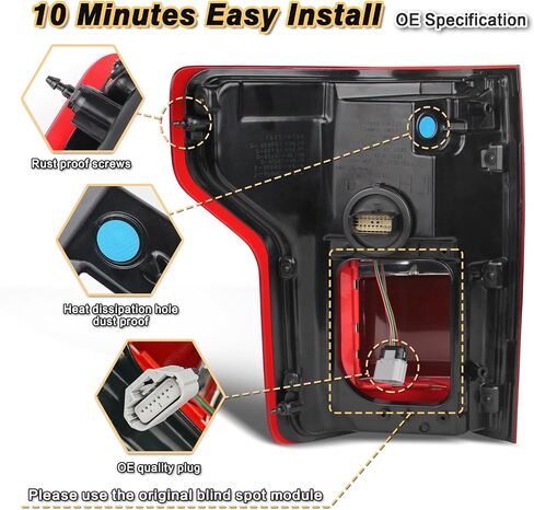 LED LED Tail Lights متوافقة مع Ford F150 2015 2015 2017 مجموعة الإشارة المصباح الخلفية المصباح الخلفي مع وحدة البقعة العمياء غير متضمنة استبدال FO2801259 HL3Z13404D (جانب الركاب الأيمن) in Kuwait