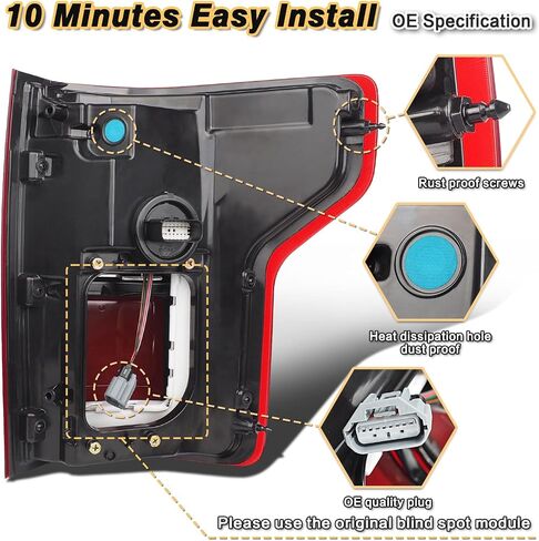 LED LED Tail Lights متوافقة مع Ford F150 2015 2015 2017 مجموعة الإشارة المصباح الخلفية المصباح الخلفي مع وحدة البقعة العمياء غير متضمنة استبدال FO2801259 HL3Z13404D (جانب الركاب الأيمن) in Kuwait