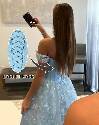 قبالة فساتين الحفلة الراقصة الحلو ثلاثي الأبعاد الفراشة تول a-line v-neck ساتان ساتان رسمي in Saudi Arabia