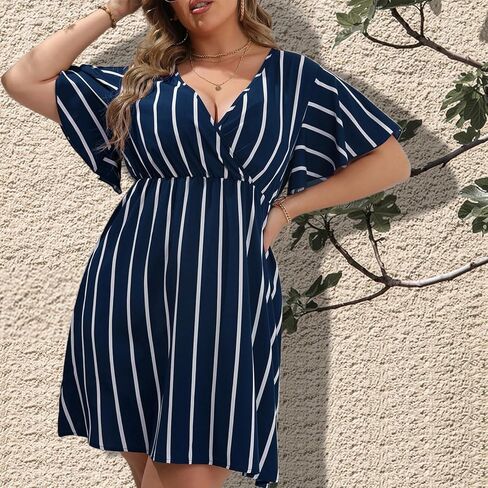 Shejize Women's Plus Size Wrap Dress بالإضافة إلى فستان الصيف الحجم in Kuwait