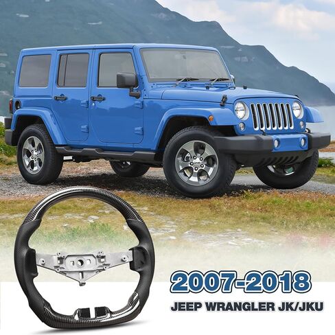 Real Carbon Fiber Steering Wheel For Jeep Wrangler JK JKU 2007-2018 D-shaped Nappa Perforated Leather Flat-bottom Steering Wheel Grip Hand-Stitched in Kuwait