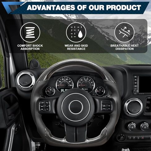 Real Carbon Fiber Steering Wheel For Jeep Wrangler JK JKU 2007-2018 D-shaped Nappa Perforated Leather Flat-bottom Steering Wheel Grip Hand-Stitched in Kuwait