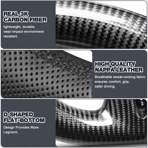 Real Carbon Fiber Steering Wheel For Jeep Wrangler JK JKU 2007-2018 D-shaped Nappa Perforated Leather Flat-bottom Steering Wheel Grip Hand-Stitched in Kuwait