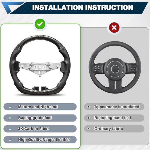 Real Carbon Fiber Steering Wheel For Jeep Wrangler JK JKU 2007-2018 D-shaped Nappa Perforated Leather Flat-bottom Steering Wheel Grip Hand-Stitched in Kuwait