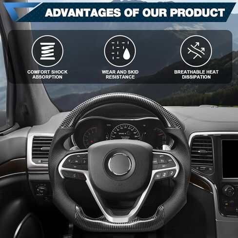 Real Carbon Fiber Steering Wheel For Jeep Wrangler JK JKU 2007-2018 D-shaped Nappa Perforated Leather Flat-bottom Steering Wheel Grip Hand-Stitched in Kuwait