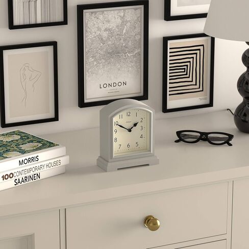 JONES CLOCKS® Tavern Mantel Clock | Modern Arch top Design | Pale Grey | Contemporary Classic Style for Desk, Table, Shelf or Bedside in Kuwait