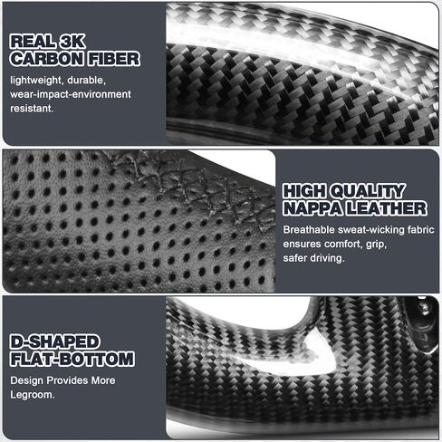 Real Carbon Fiber Steering Wheel For Jeep Wrangler JK JKU 2007-2018 D-shaped Nappa Perforated Leather Flat-bottom Steering Wheel Grip Hand-Stitched in Kuwait