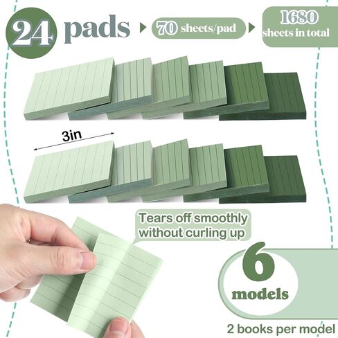 24 Pads Green Sticky Notes 1680 Sheets Sage Green Office Supplies 3x3 in Dark Green Desk Accessories Pastel Self-Stick Notes 2X The Sticking Power for Bible Journaling Planner Calendar in Saudi Arabia