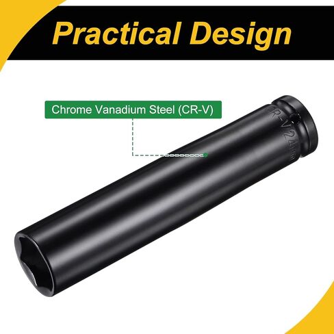 1/2 "محرك × 19 مم مقبس عميق ، CR-V Steel 8" طول ، أحجام قياس 6 نقاط in Kuwait