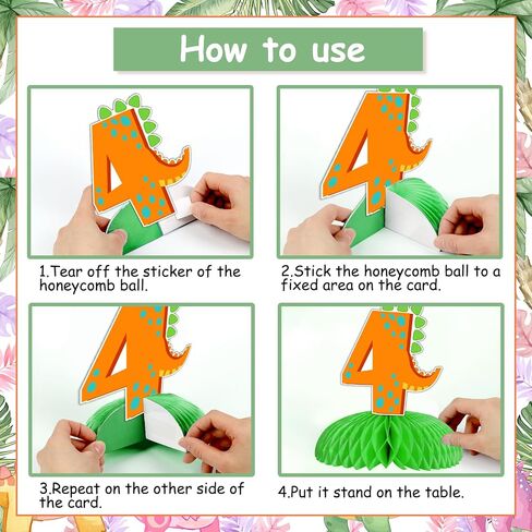 Dinosaur 4th Birthday Party Decorations Boy, 8pcs Dinosaur 4th Honeycomb Centerpieces, Double Sided Dinosaur Table Decorations for Rawr Im 4 Dinosaur Party, Dino Four Birthday Party Supplies in Kuwait