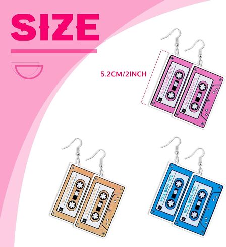 Hicarer 3 Pairs 80s 90s Neon Earrings for Women Retro Pendant Acrylic Drop Dangle for 80's Outfit Glow Party Accessories (Rose Red, Green, Purple,Tape) in Saudi Arabia