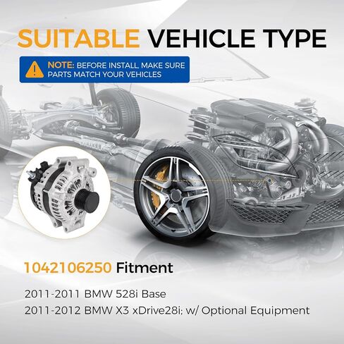 POROD ANDLINATOR 12V 210A FIT لعام 2011-2011 BMW 528I BASE ، 2011-2012 BMW X3 XDRIVE28I ، CW 8-GROOVE PULLEY ، استبدل 1042106250 in Saudi Arabia