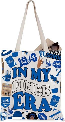 WCGXKO Sorority Gift In My Finer Era Royal Blue & White Finer Sisterhood Sorority Life Canvas Tote Bag in Saudi Arabia