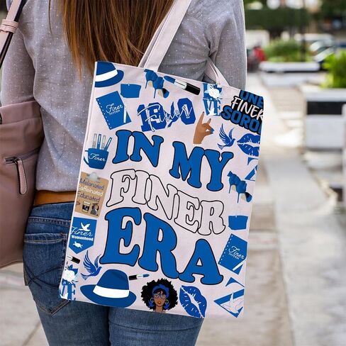 WCGXKO Sorority Gift In My Finer Era Royal Blue & White Finer Sisterhood Sorority Life Canvas Tote Bag in Saudi Arabia