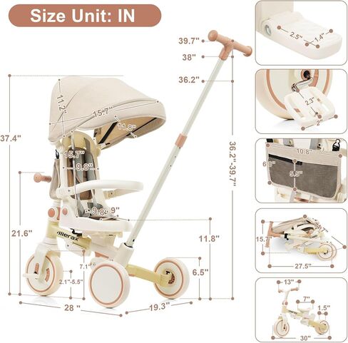 عربة Merax 7-in-1 دراجة ثلاثية العجلات للأطفال الصغار الذين تتراوح أعمارهم بين 1y-6y مقبض الدفع القابل للتعديل in Kuwait