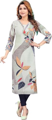 Ladyline Rayon Cotton Tunic Top - Digital Printed Kantha Hand Work Kurti Kurta in Kuwait