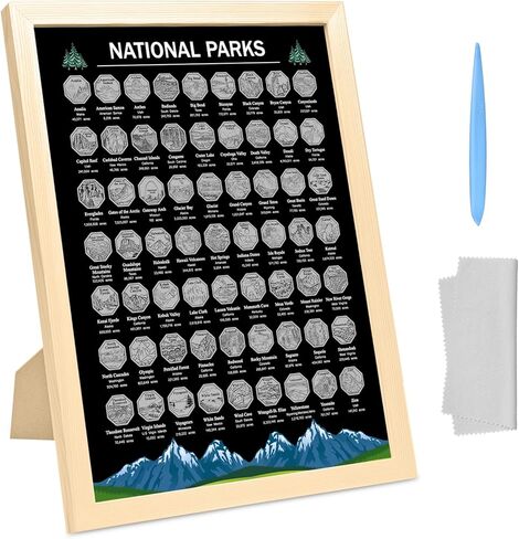 US National Parks Scratch Off Poster, ALL 63 National Parks, National Park Gifts With Plastic Scraper And Cleaning Cloth, National Park Map Travel Map, Suitable for 12"x16" frame (Gold) in Kuwait