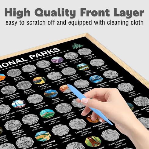 US National Parks Scratch Off Poster, ALL 63 National Parks, National Park Gifts With Plastic Scraper And Cleaning Cloth, National Park Map Travel Map, Suitable for 12"x16" frame (Gold) in Kuwait