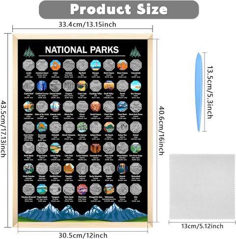 US National Parks Scratch Off Poster, ALL 63 National Parks, National Park Gifts With Plastic Scraper And Cleaning Cloth, National Park Map Travel Map, Suitable for 12"x16" frame (Gold) in Kuwait