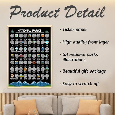 US National Parks Scratch Off Poster, ALL 63 National Parks, National Park Gifts With Plastic Scraper And Cleaning Cloth, National Park Map Travel Map, Suitable for 12"x16" frame (Gold) in Kuwait