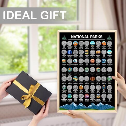 US National Parks Scratch Off Poster, ALL 63 National Parks, National Park Gifts With Plastic Scraper And Cleaning Cloth, National Park Map Travel Map, Suitable for 12"x16" frame (Gold) in Kuwait