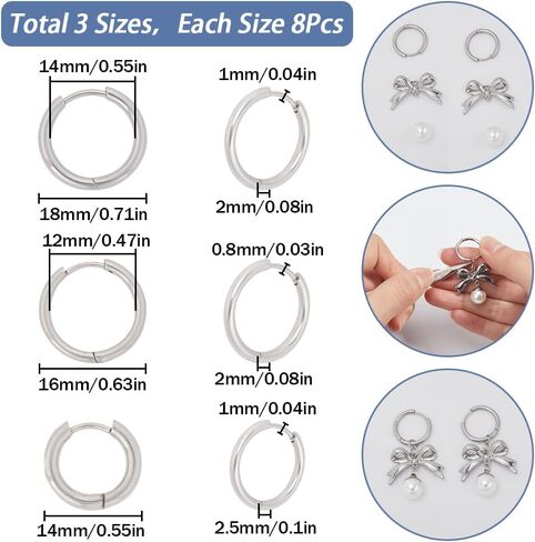 SUNNYCLUE 1 Box 24Pcs 12 Pairs Huggie Hoops Leverback Earring Hooks Stainless Steel Hoop Earrings 14mm Round Lever Back Earring Findings Hypoallergenic Leverback Earwires for Jewelry Making Supplies in Saudi Arabia
