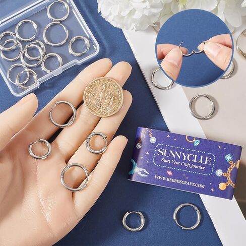 SUNNYCLUE 1 Box 24Pcs 12 Pairs Huggie Hoops Leverback Earring Hooks Stainless Steel Hoop Earrings 14mm Round Lever Back Earring Findings Hypoallergenic Leverback Earwires for Jewelry Making Supplies in Saudi Arabia