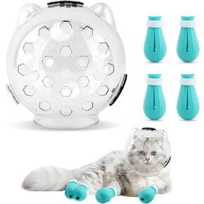 Cat Muzzle for Grooming, Adjustable Breathable Transparent Cat Astronaut Helmet with 4 Silicone Paw Shoes for Bath Nail Trimming(Size:M) in Kuwait