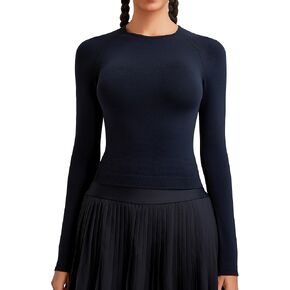 RUNNING GIRL Long Sleeve Yoga Shirts for Women, Soft Fitted Seamless Stretchy Casual Crew Neck Athletic Basic Shirt in Kuwait