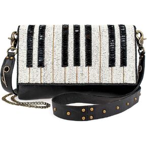 Mary Frances Keynote Beaded Handbag Piano-Key Design Musical-Themed Crossbody Bag, Black and White in Kuwait