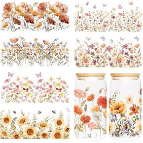 UV DTF Cup Wraps - 8 Sheet Flower UV DTF Transfer Stickers, Sunflower UVDTF Cup Wraps for 16 oz, Floral Waterproof Transfers for Glass, DIY Crafts in Kuwait