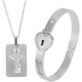 14K Filled Gold Locking Bracelet With Key For Women And Men - Bracelet Love Heart Lock Bracelets Bangle Key Pendant Necklace, Lock And Key Necklace For Couples in Kuwait