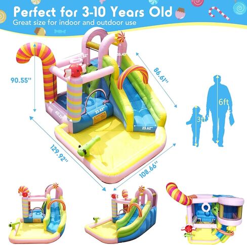 Dinosaur Inflatable Water Slide Park - 6-in-1 Bounce House with Slide, Jump Area, Splash Pool, Climbing Wall & Basketball Hoop | 480W Blower Included | Indoor/Outdoor Backyard Play for Kids 3-10 in Kuwait